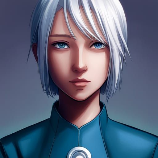 Anime Girl Portrait with Blue Eyes in Ghibli Style