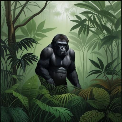 Gorilla in Jungle with Tribal Headdress