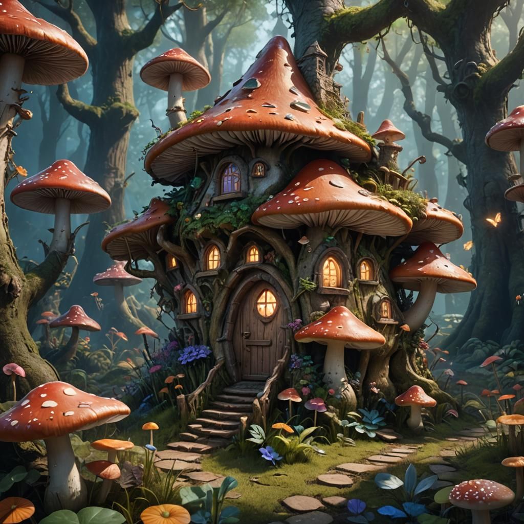 Enchanted Fairy Mushroom House in Forest Concept Art