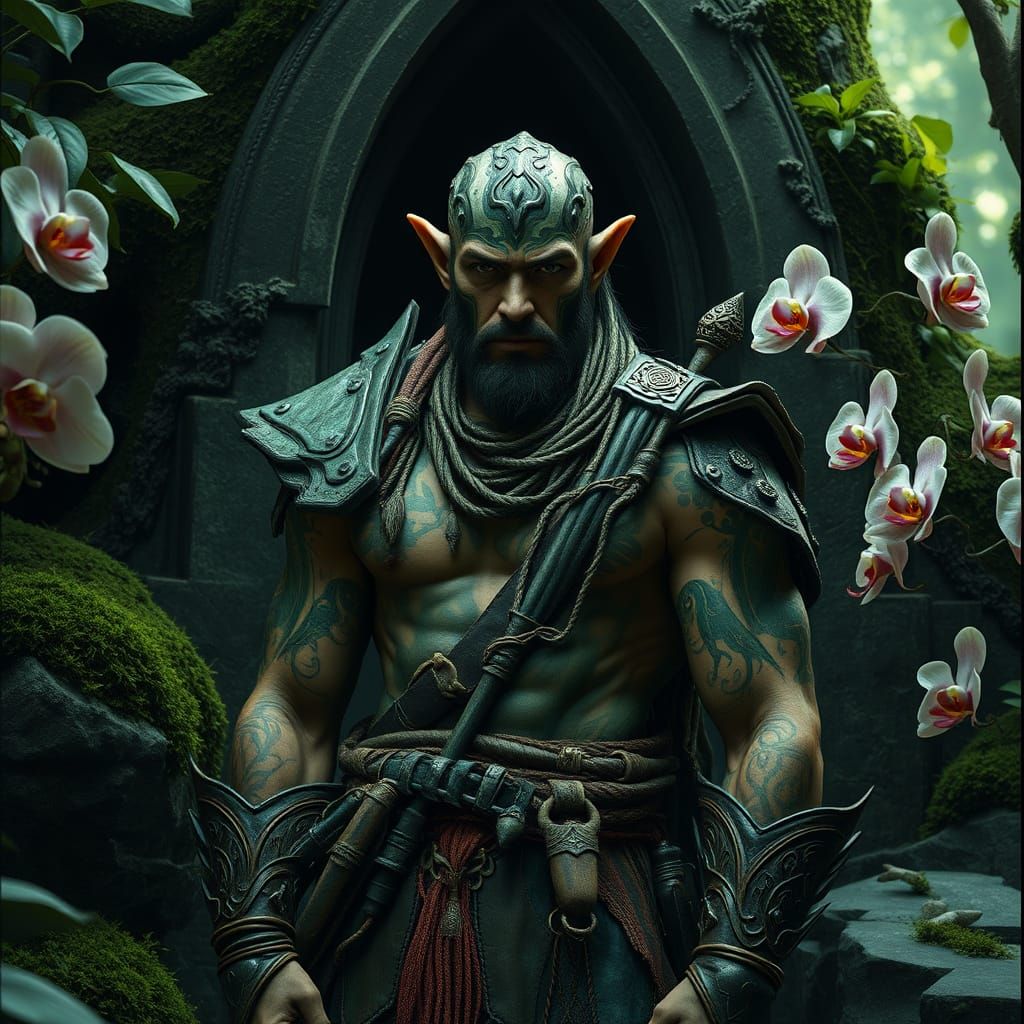 Wood Elf Warrior in Dark Fantasy Shrine