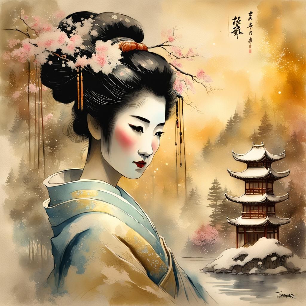 Ethereal Geisha in Warm Golden Light