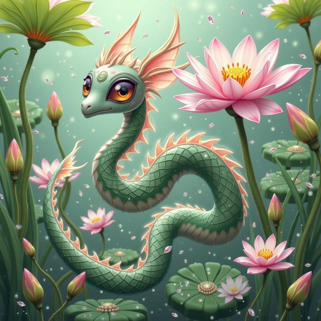 Ethereal Lily-Dragon Emerges from Floral Wonderland