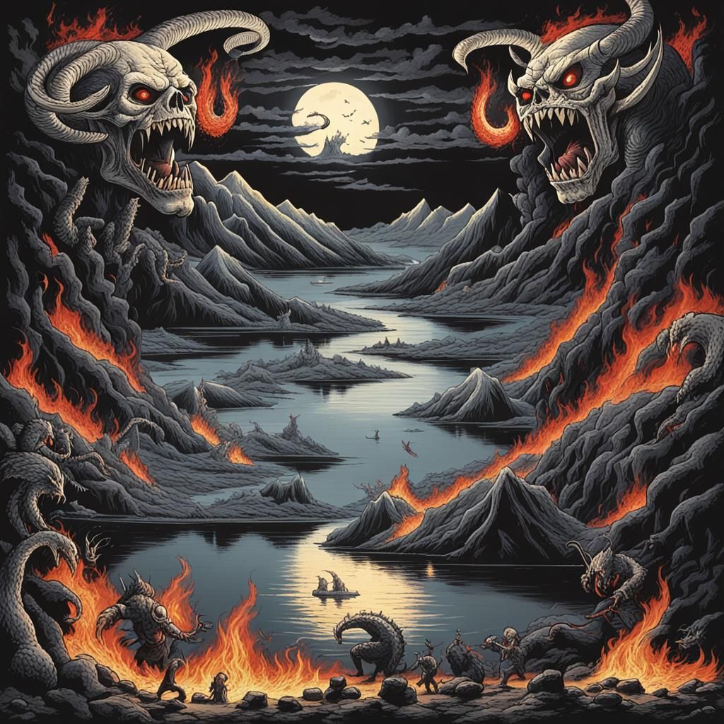 Infernal Lake of Fire with Demons