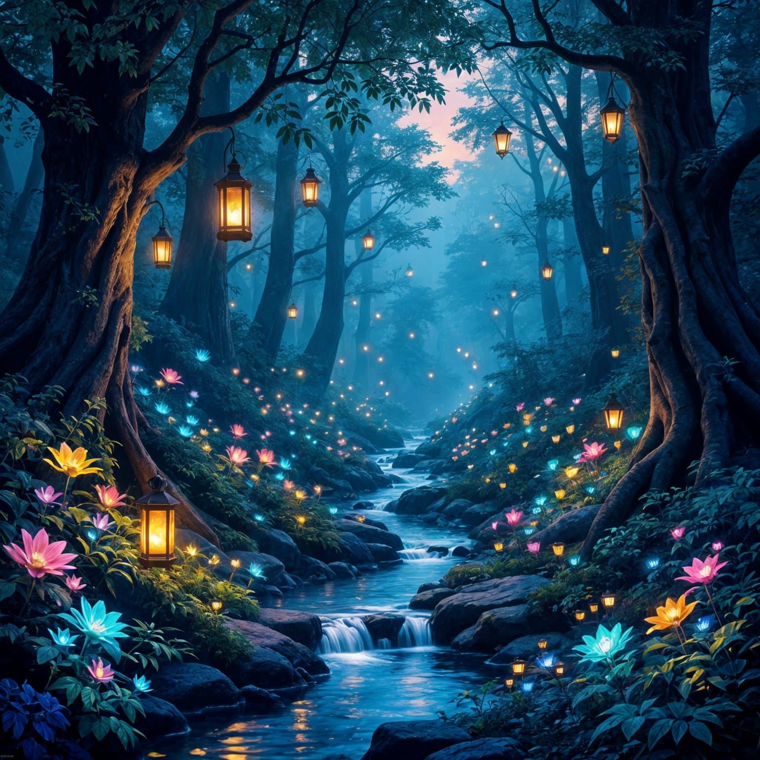 Enchanted Forest with Bioluminescent Flora: Fantasy Concept ...