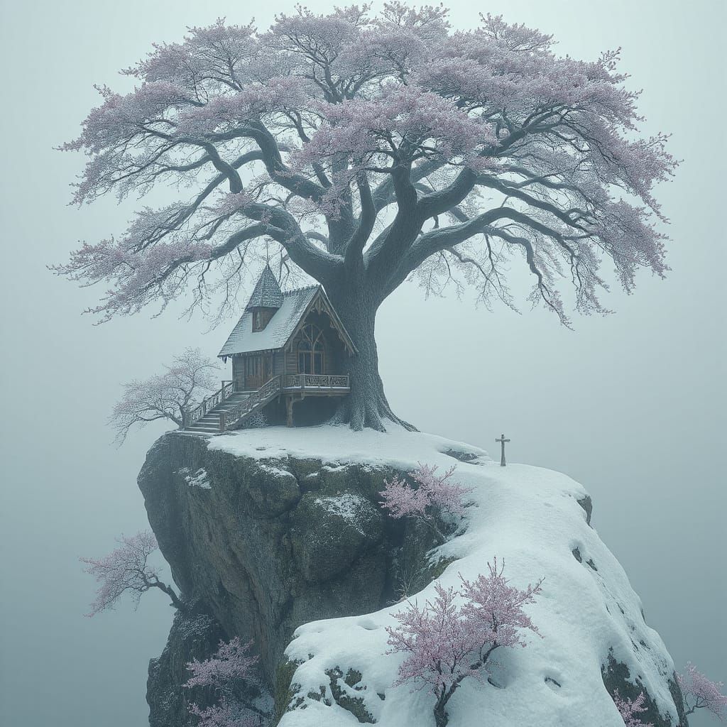 Enchanted Winter Treehouse Mansion Concept Art