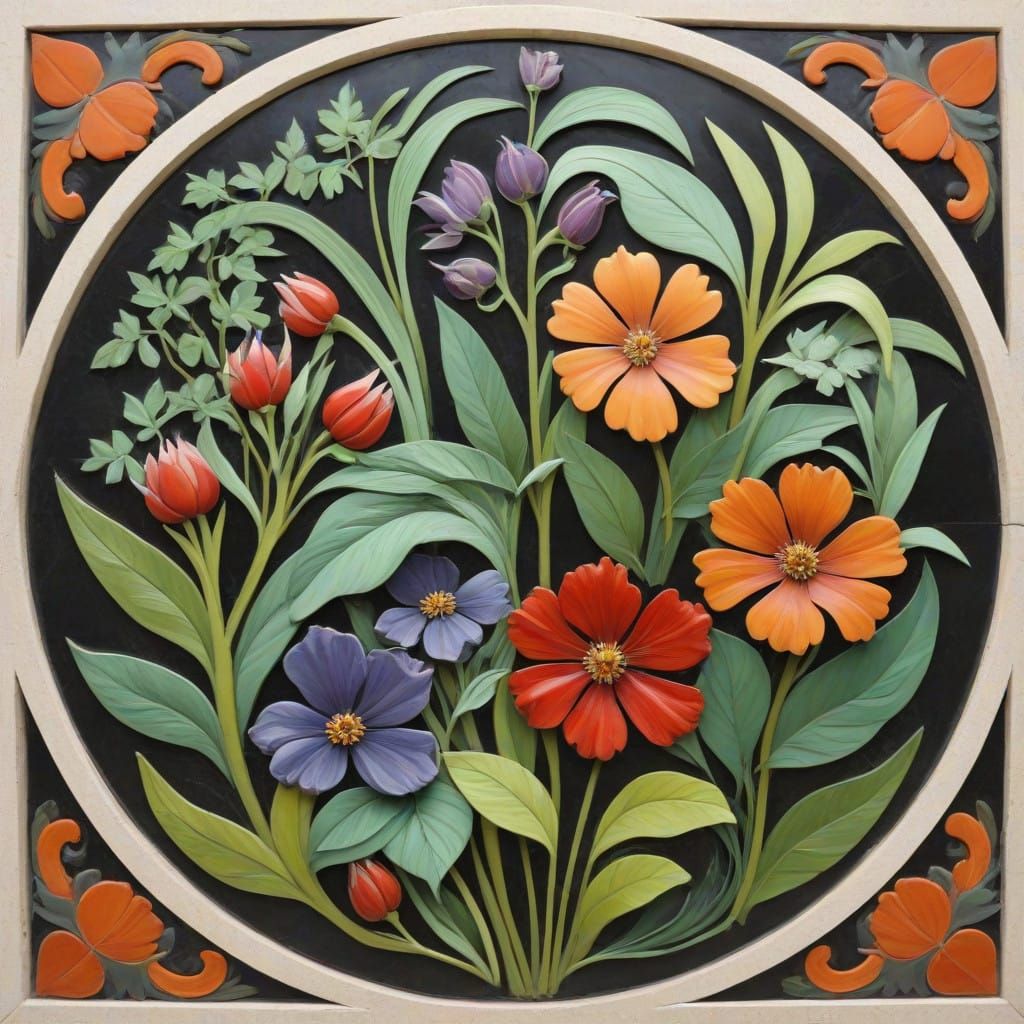 Modern Floral Inlaid Stone Mosaic