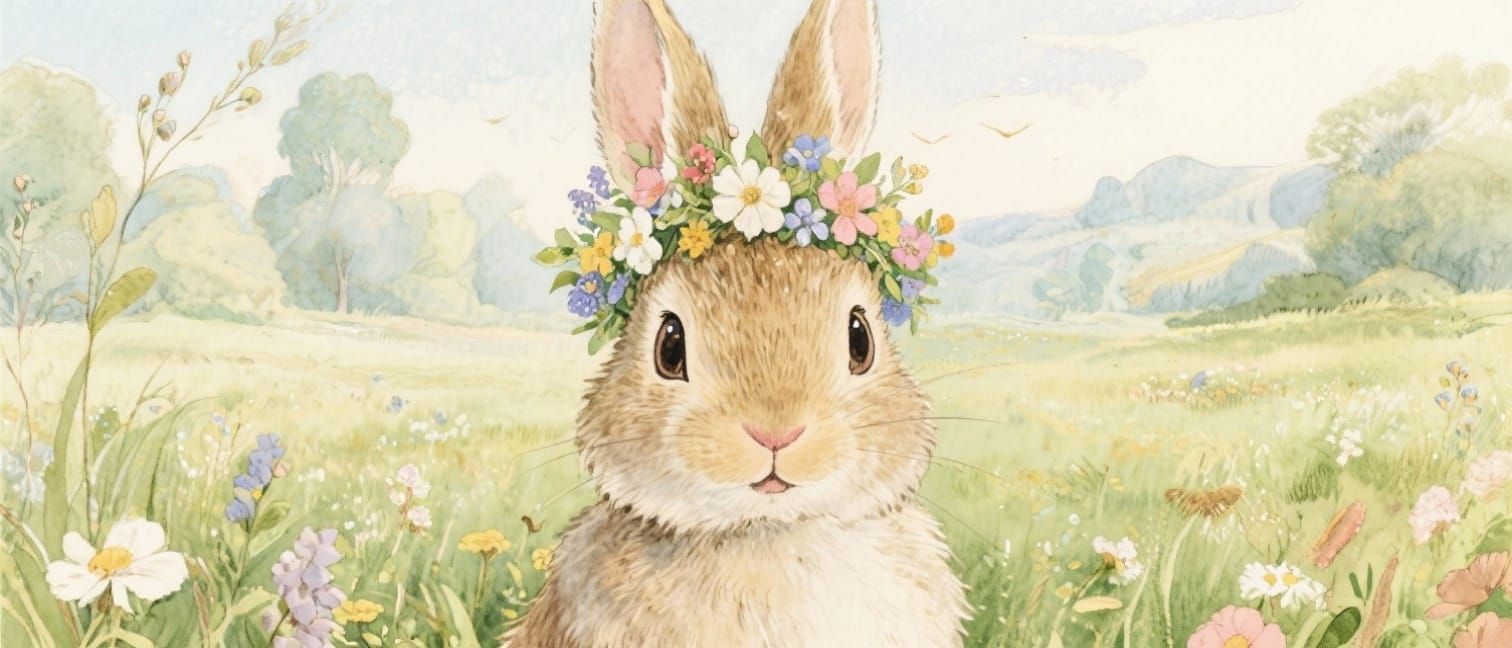 Fluffy Bunny in Meadow, Beatrix Potter Inspired