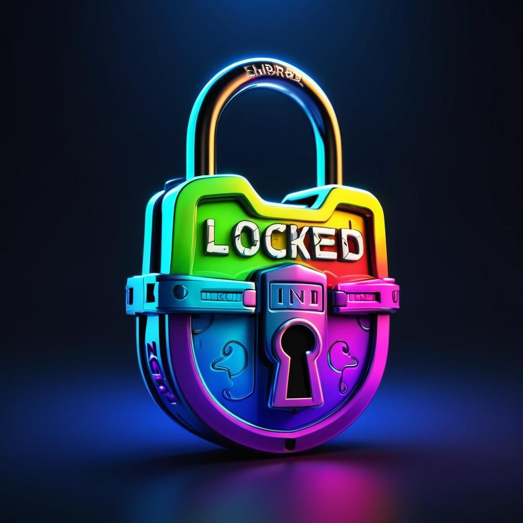 Vibrant Cartoon Padlock with 'Locked In' in Neon Glow