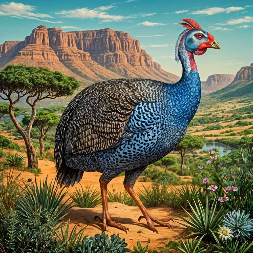African Guinea Fowl in Vintage Zoological Style