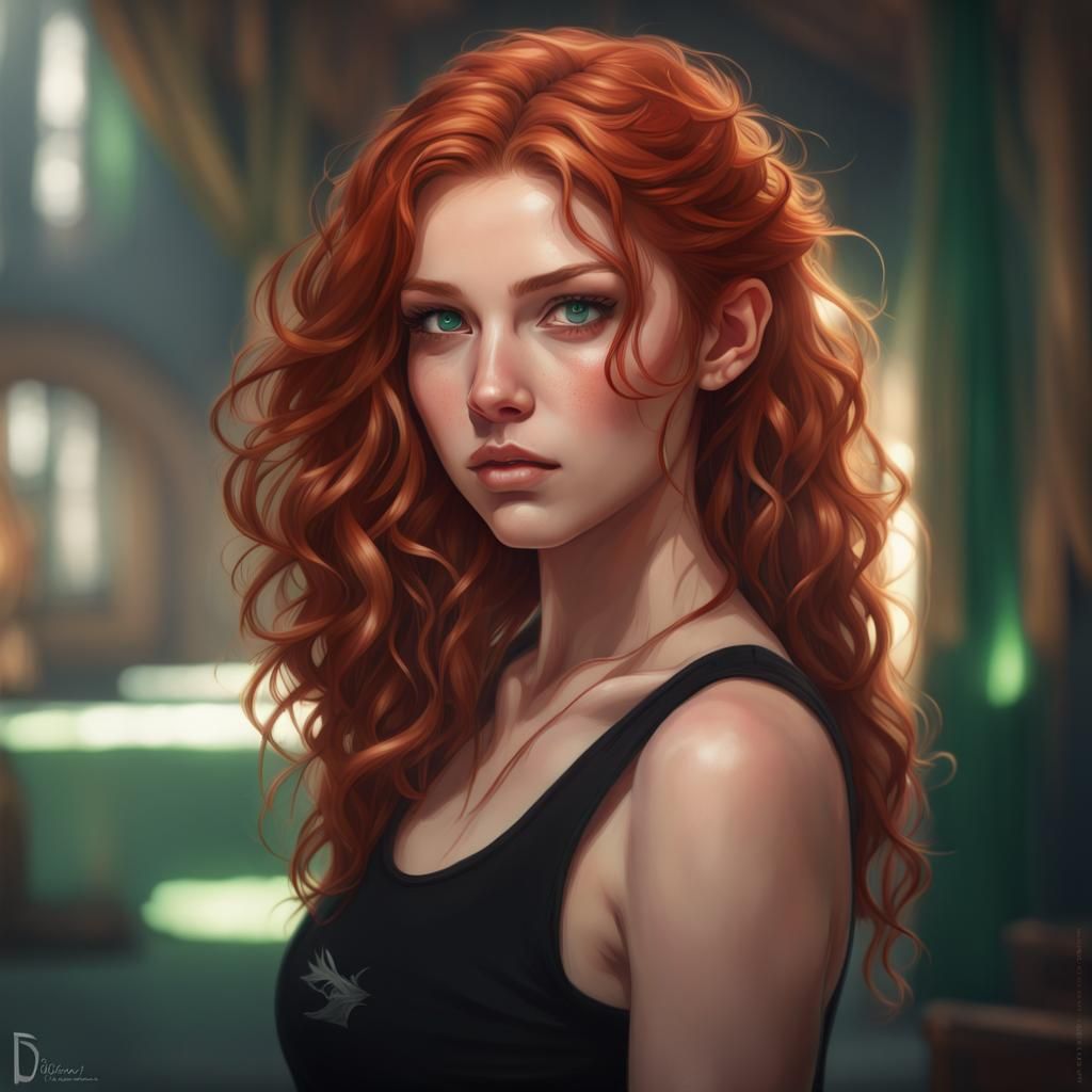 Portrait of Red-Haired Girl in Hyperdetailed Digital Art
