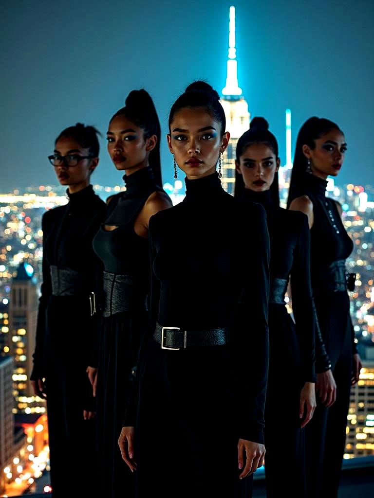 Futuristic Fashion Models on NYC Skyscraper