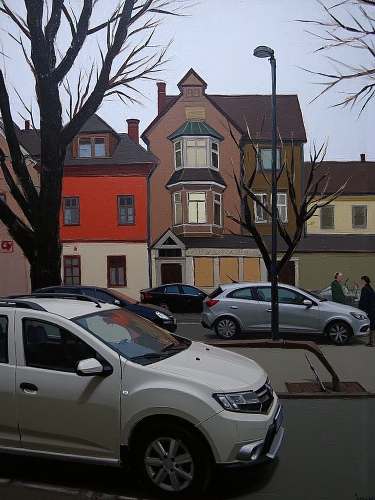 Futuristic Retro Cityscape at Dusk in a Cyberpunk Aesthetic