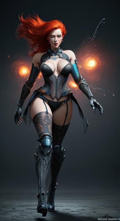 Redhead Android with Robot Arms in Lace