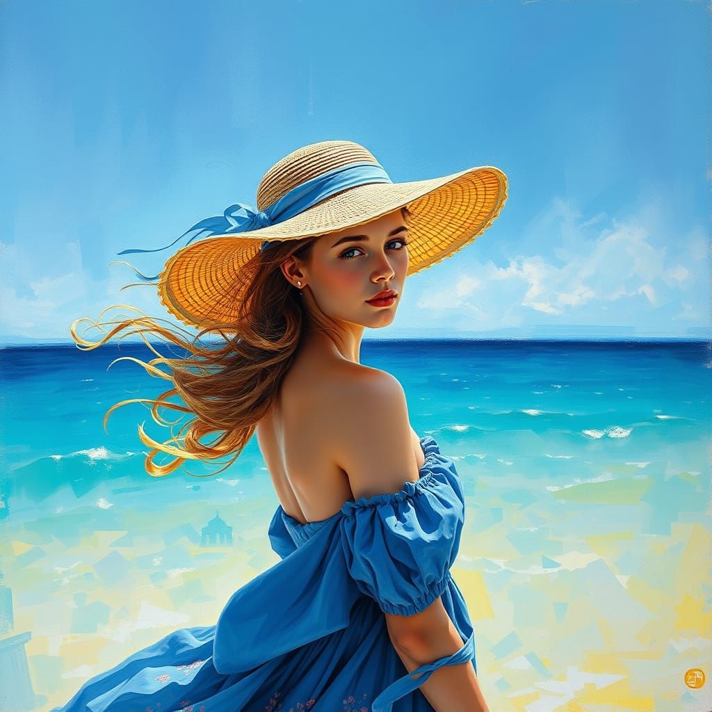 Beautiful Girl in a Straw Hat, Inspired by Makovsky and Sara...