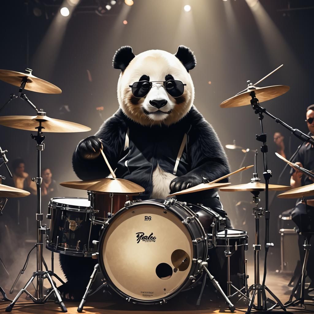 Cool Panda Drummer in Jazz Club Illustration