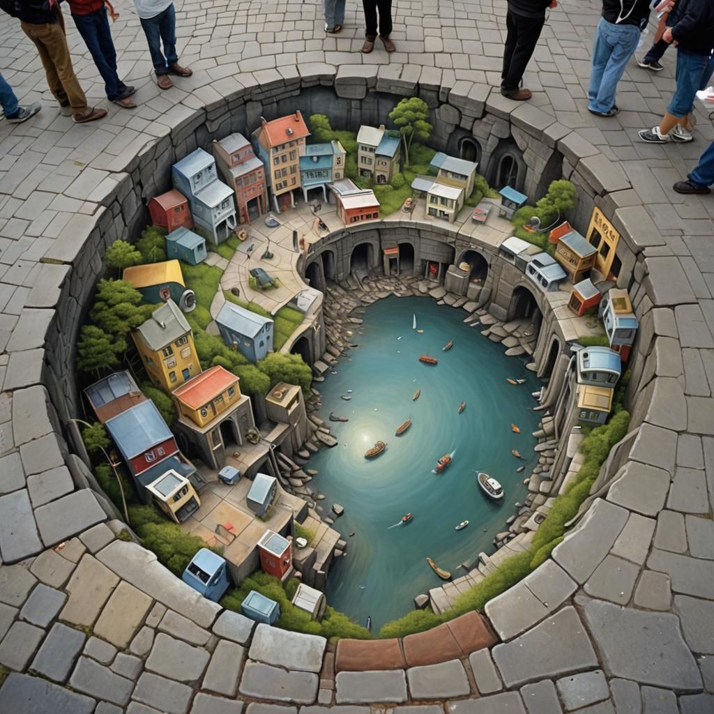 Surreal Distorted Island Art Illusion