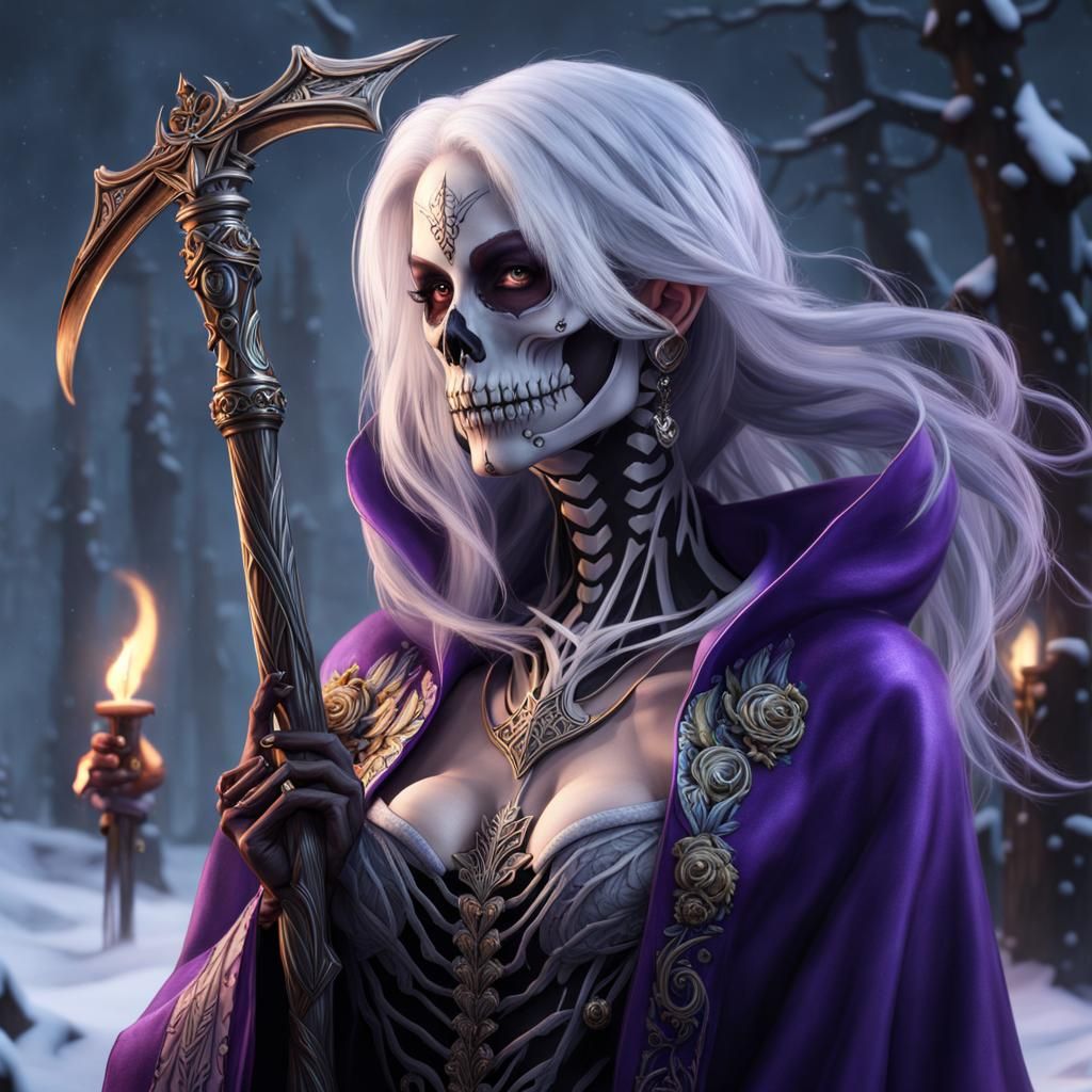 Christmas Death Woman with Scythe in Detailed Painting