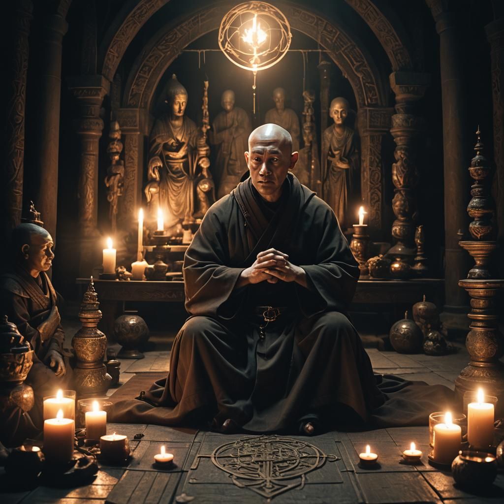 Philosopher Monk in Candlelight: A Cinematic Still
