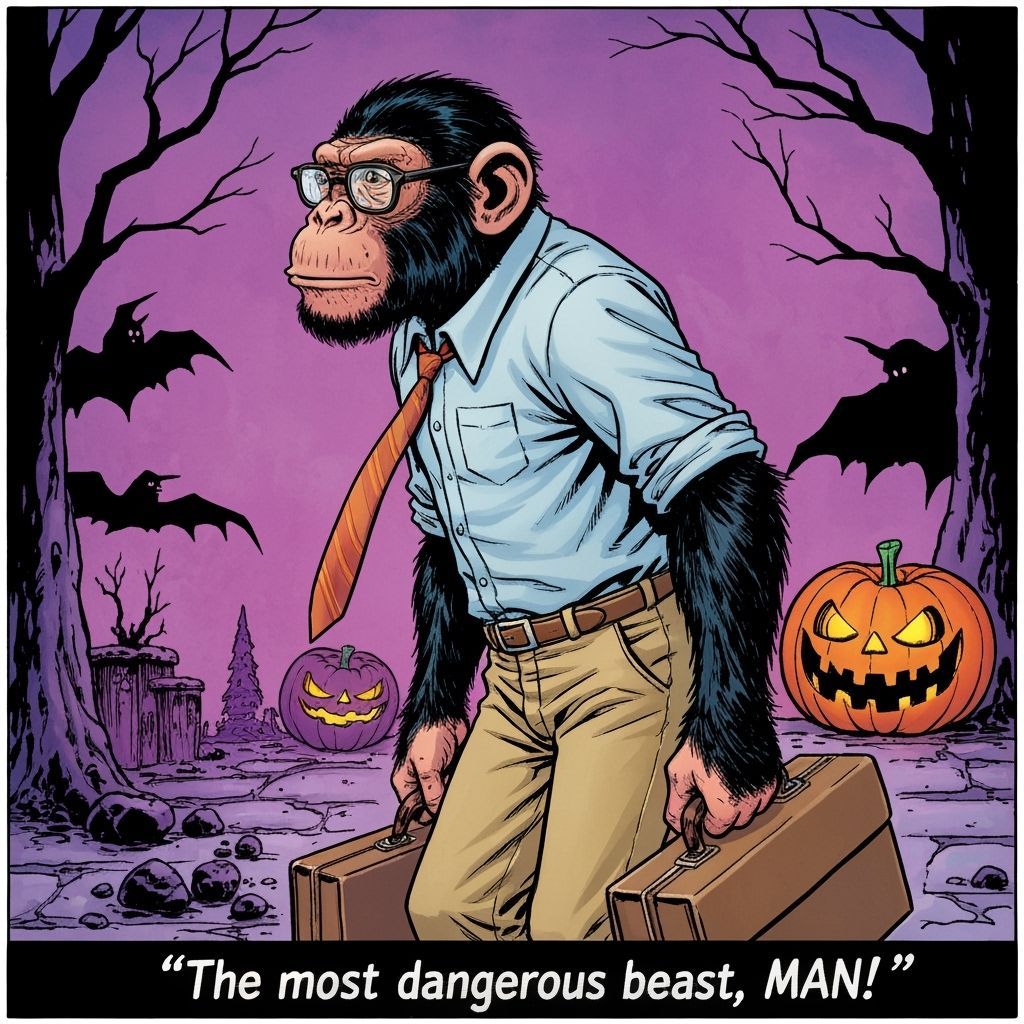 Chimpanzee in Comic Style Holding Briefcase