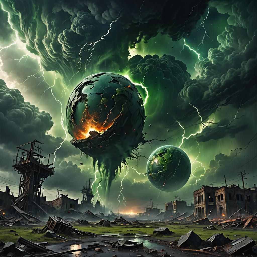 Planetary Collision in Dystopian Landscape, Ominous Oil Pain...