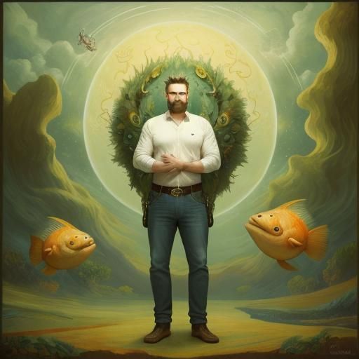 Surreal Mythical Creature on Orange Surface in Expressive St...