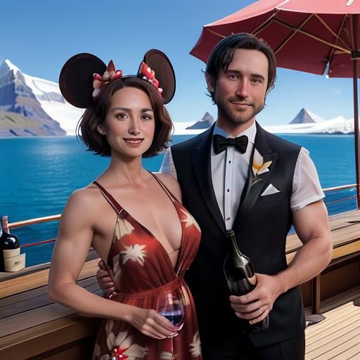 Couple on Ship Deck with Glaciers