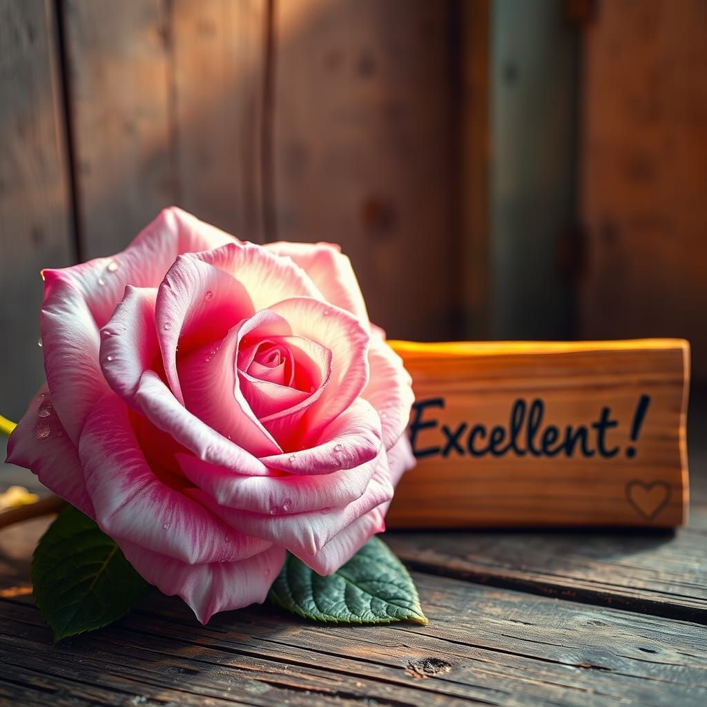 Vintage Rose Photo with "Excellent!!" Plaque