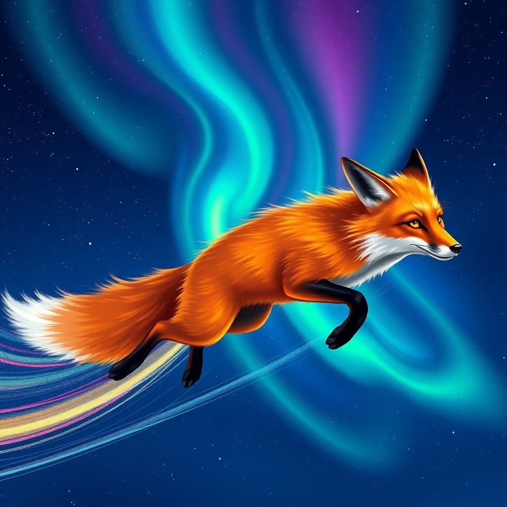 Fox Runs Through Starry Sky as Digital Art