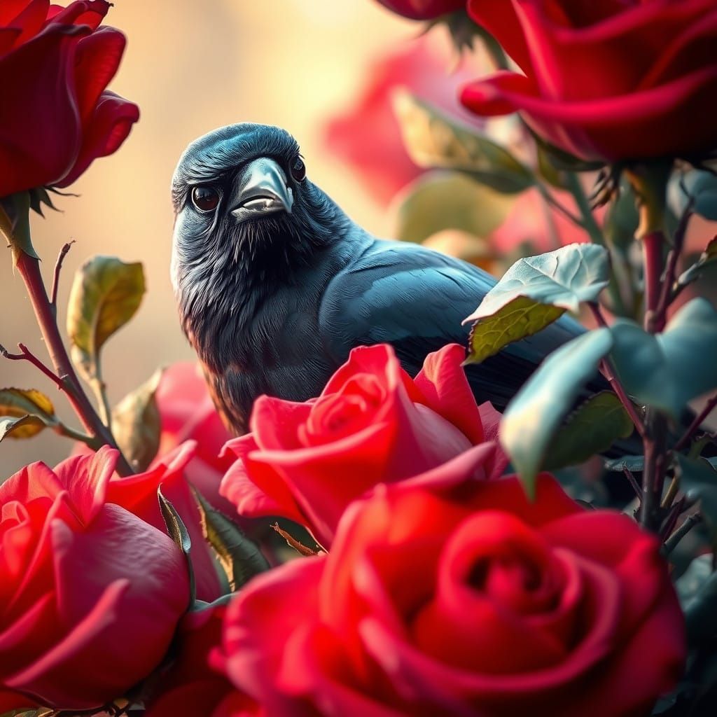 Romantic Jackdaw Amidst Vintage Roses