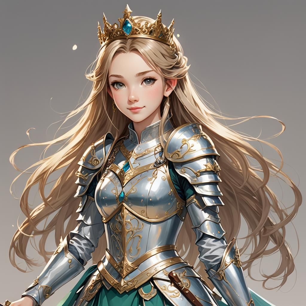 Anime-Style Warrior Princess with Sword and Crown