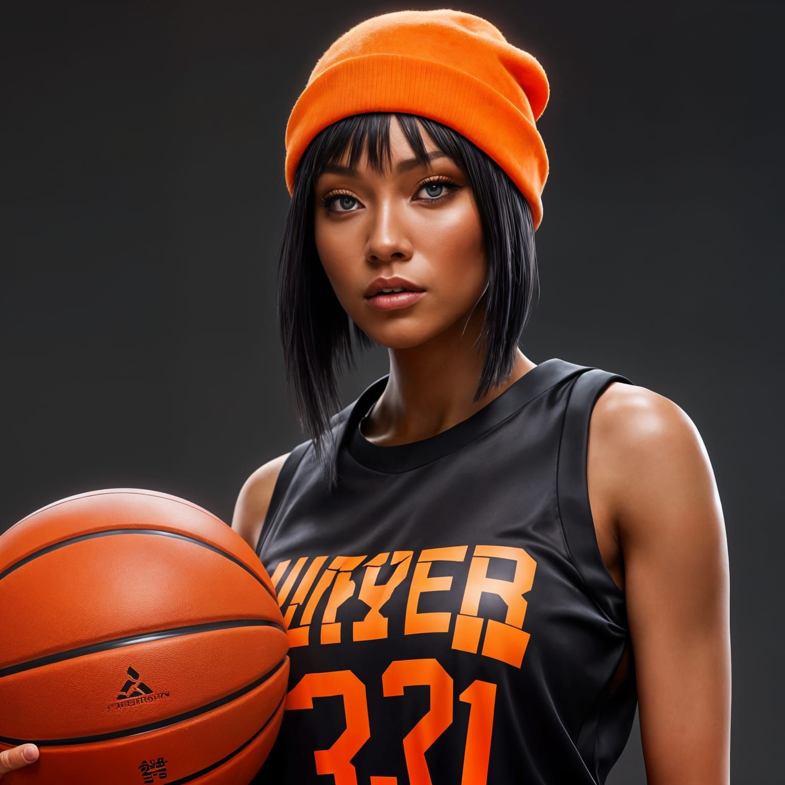 Anime Girl in Streetwear on Graffiti Basketball Court