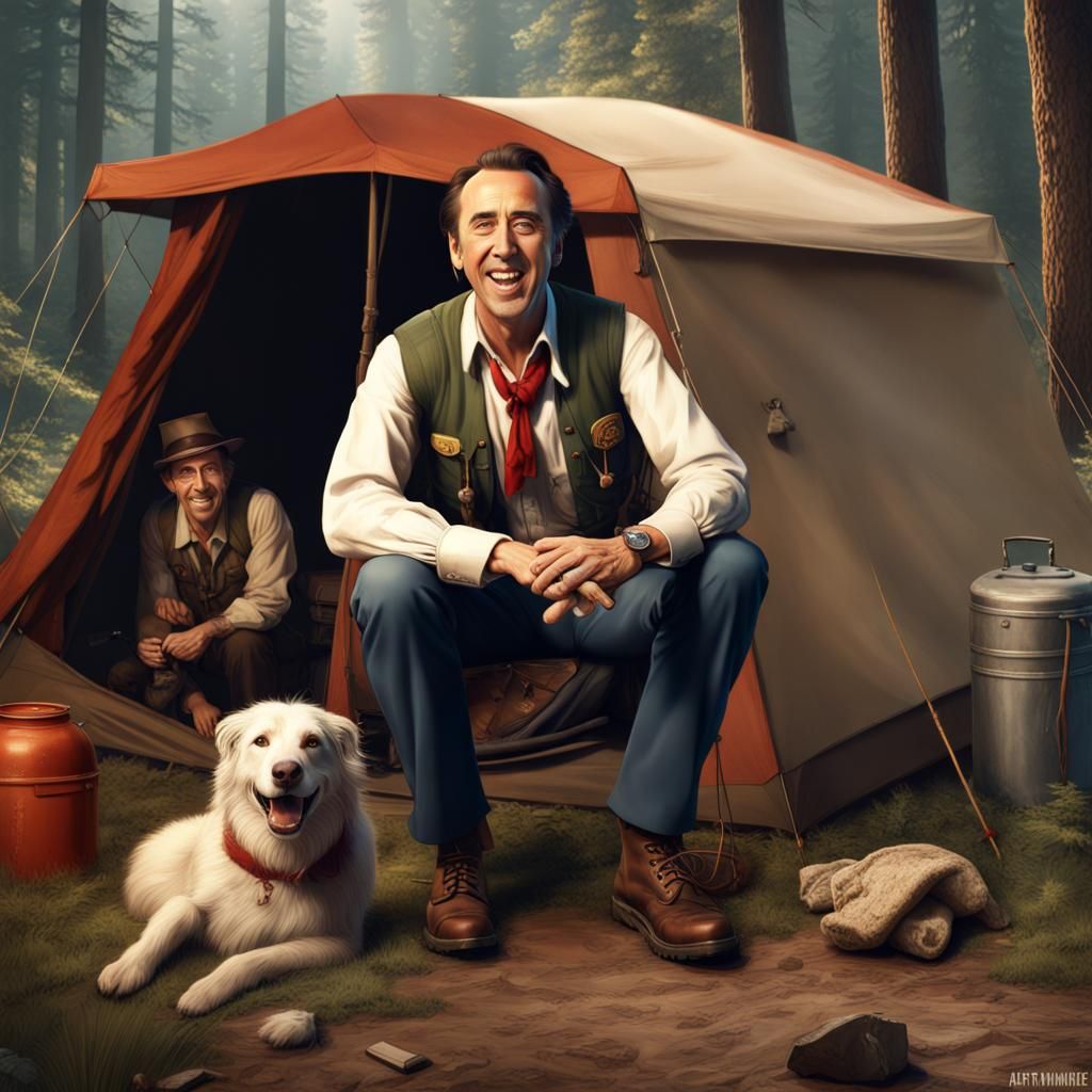 Nicolas Cage Camping Trip in Rockwell Style