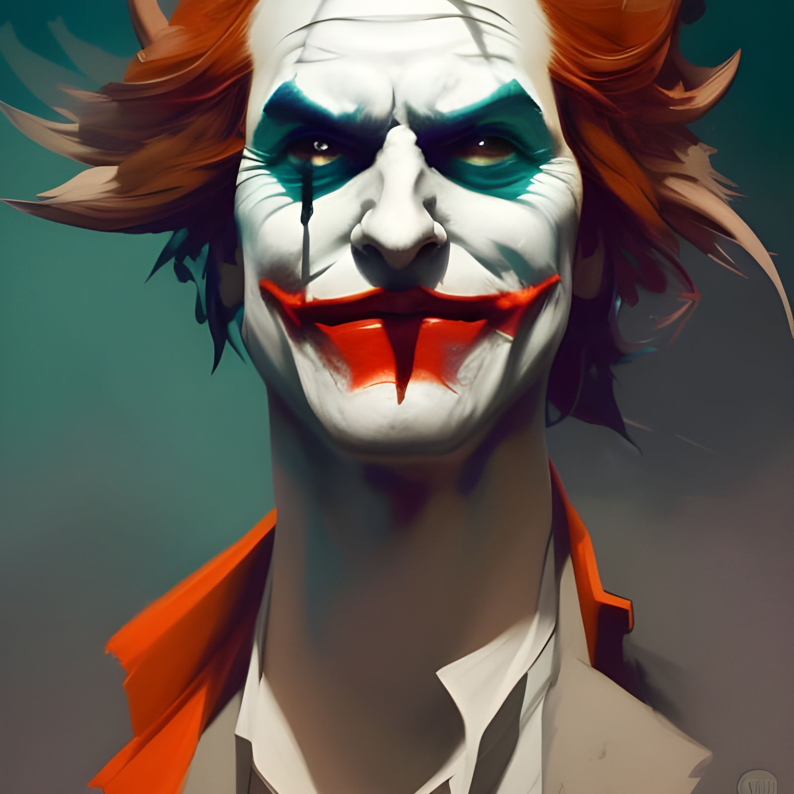 Hyperdetailed Joker Concept Art in Orange and Teal