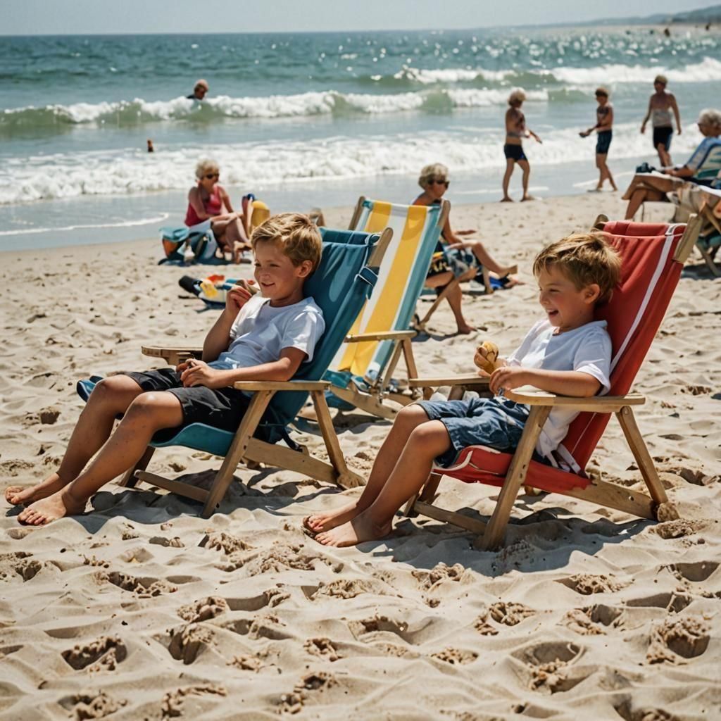 Beach Scene with Smiling Family Members