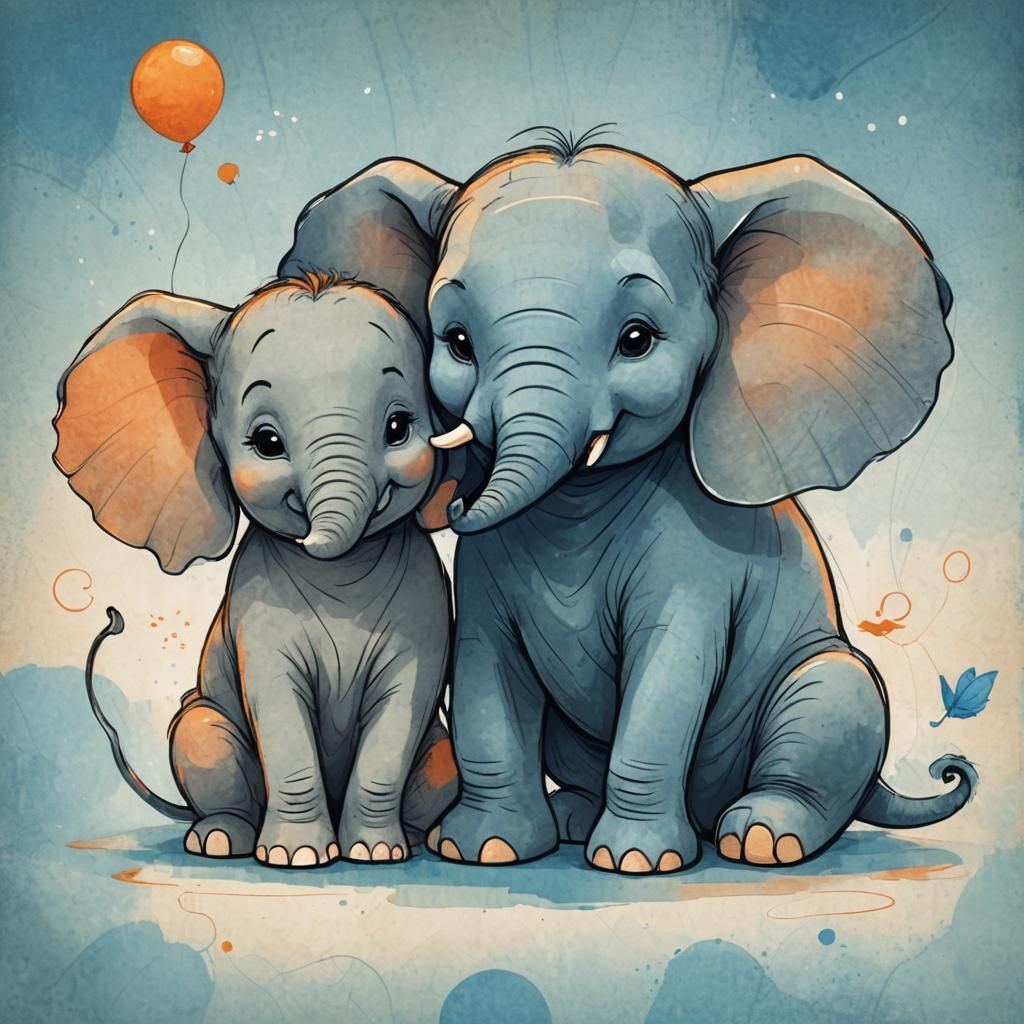 Chibi Elephant and Mouse: A Heartwarming Pencil Sketch