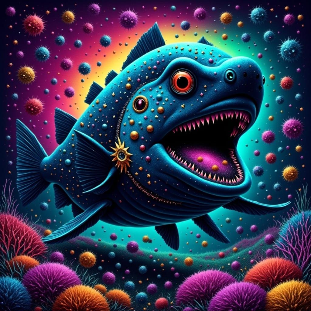 Glowing Megalodon in Dark Space