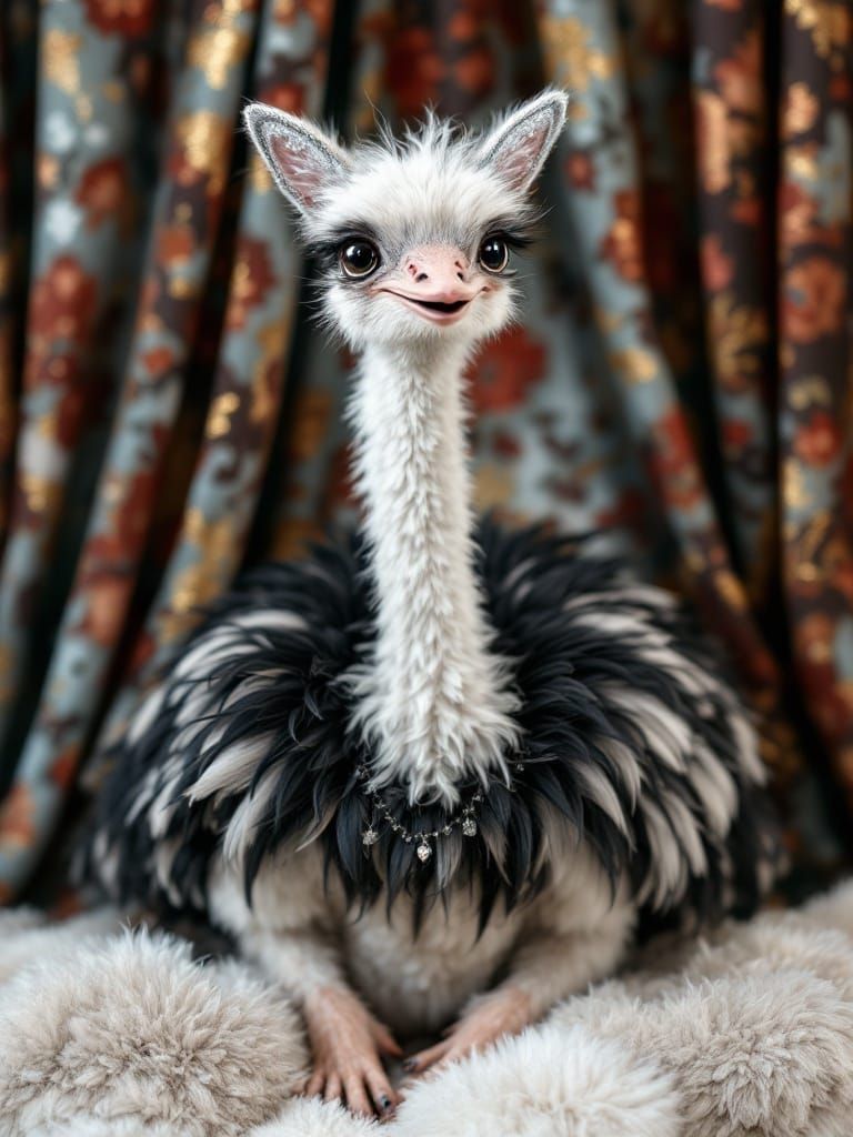 Ostrich with Happy Puppy Ears