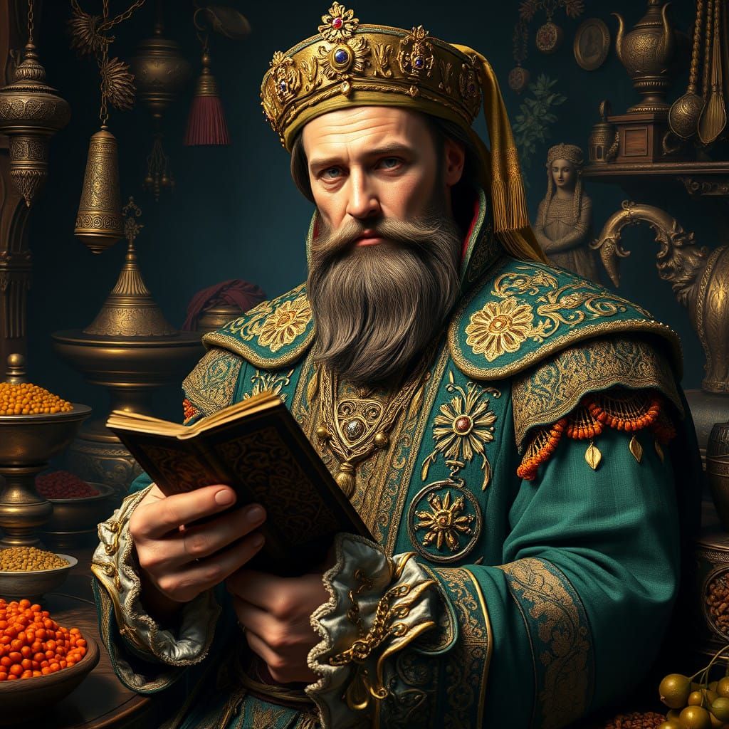 Medieval Merchant in Opulent Attire