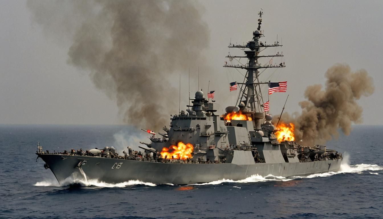 Warship Under Attack by Israeli Fighter Planes