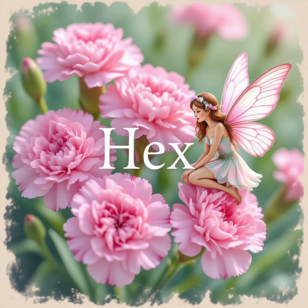 Hex Written in Pink Carnations with Fairy