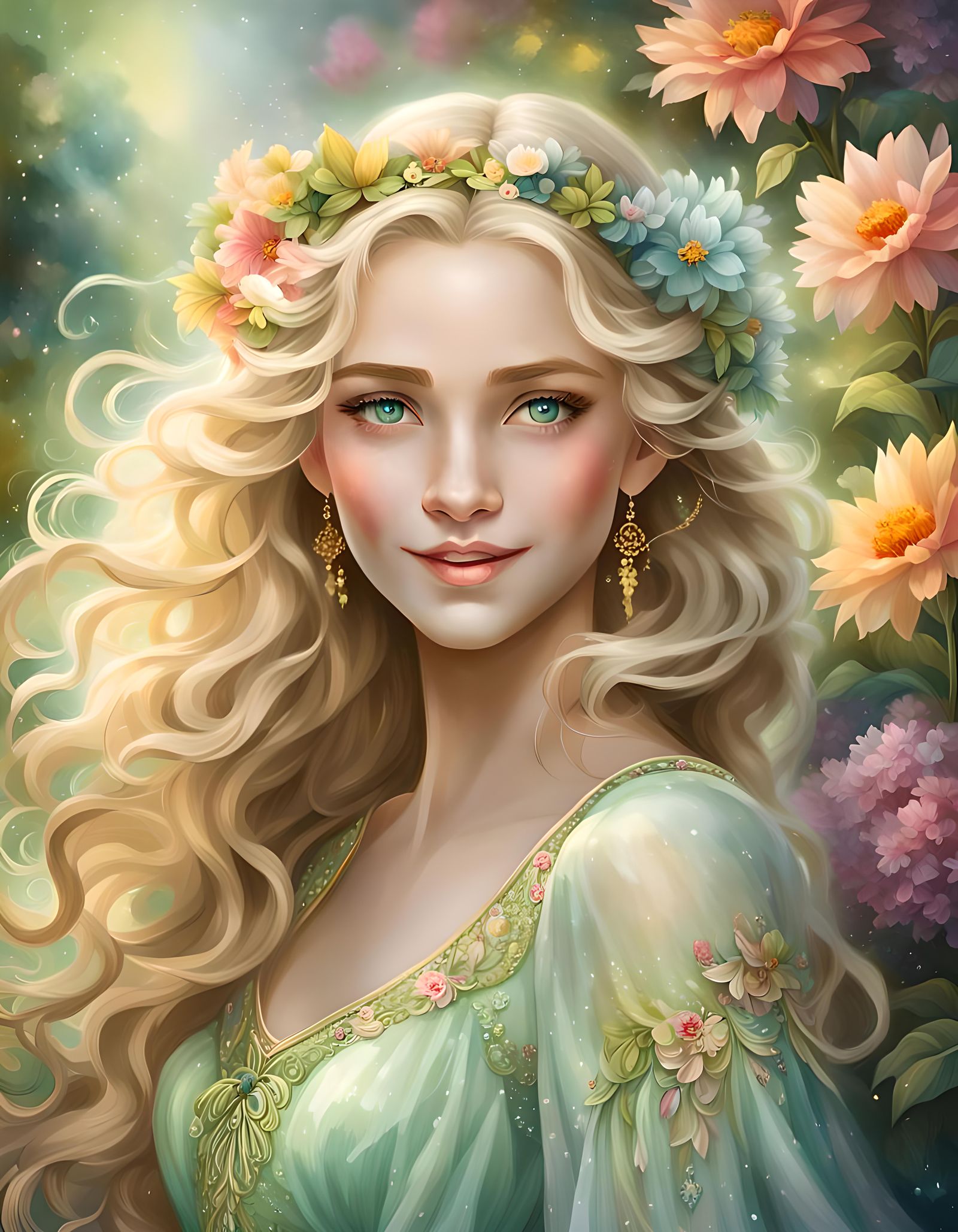 Enchanting Elf Maiden in a Mystical Garden