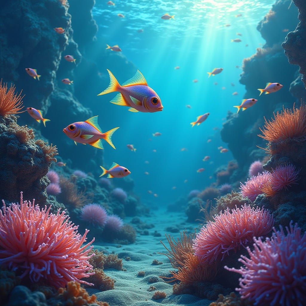 Vibrant Coral Reef Scene in Dreamy Digital Art Style