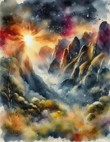 Vibrant Watercolor Landscape of Machu Picchu Peru