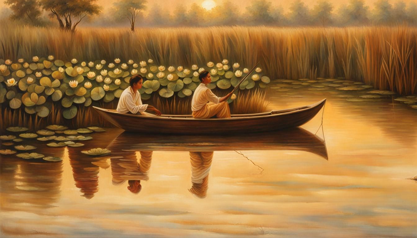 Fisherman on the Brahmaputra in Bengal School Style