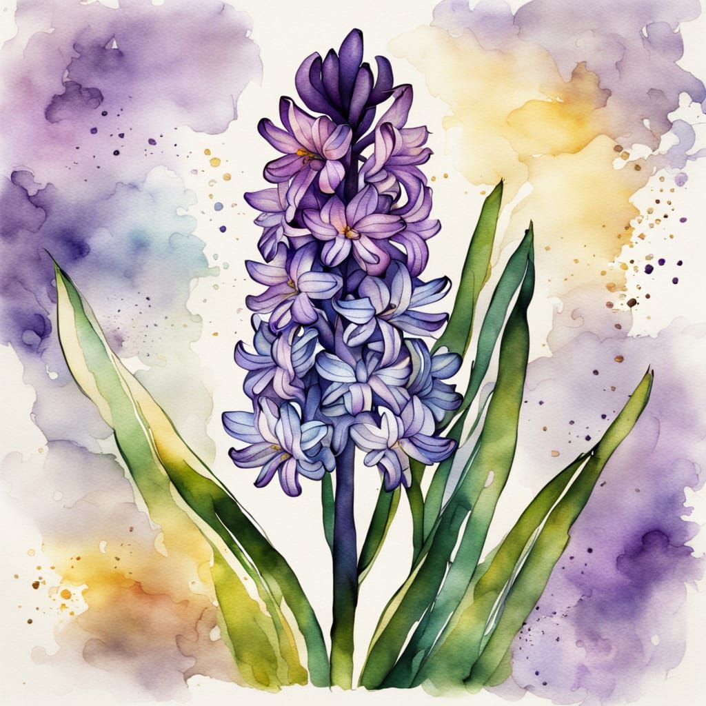 Iridescent Purple Hyacinth in Watercolor Style