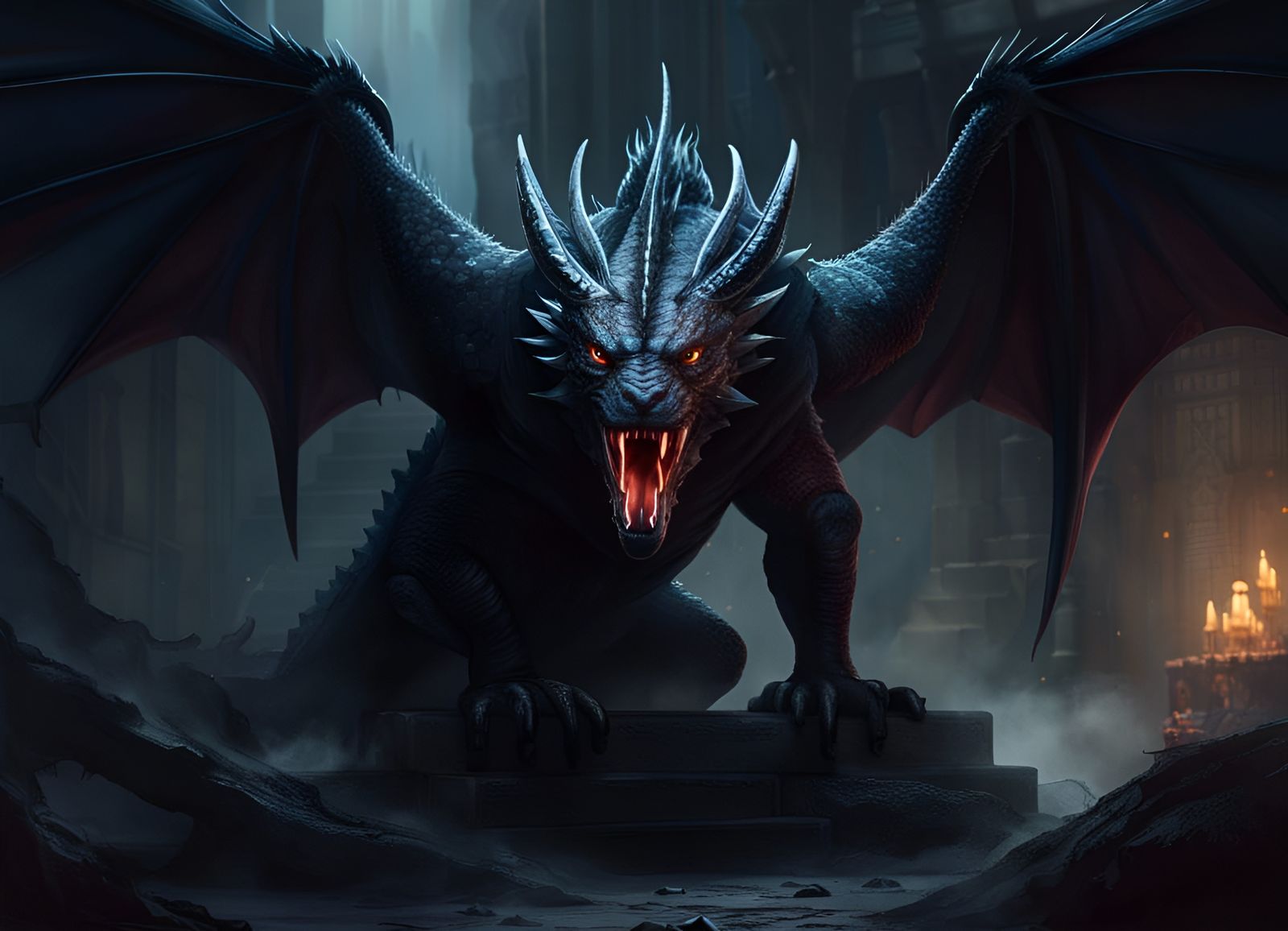 High Gothic Dark Ferocious Obsidian Dragon Fantasy