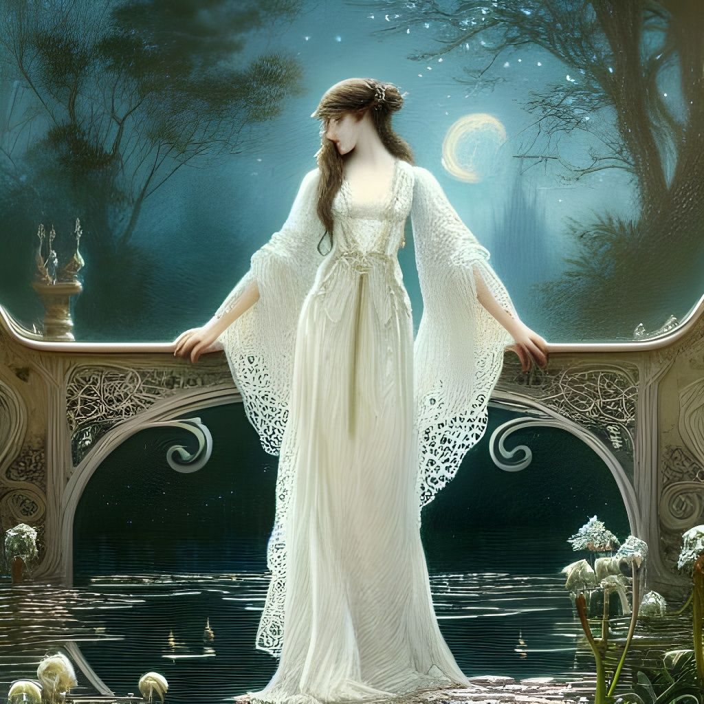 Starry Lace Lady by Pond: Art Nouveau Rococo