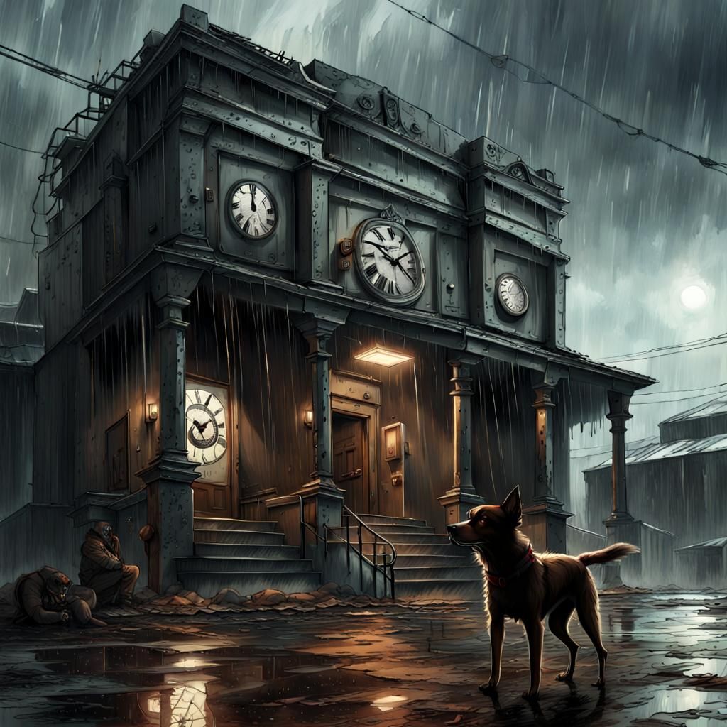 Demonic Dog Guarding Mortuary in Clockpunk Post-Apocalypse