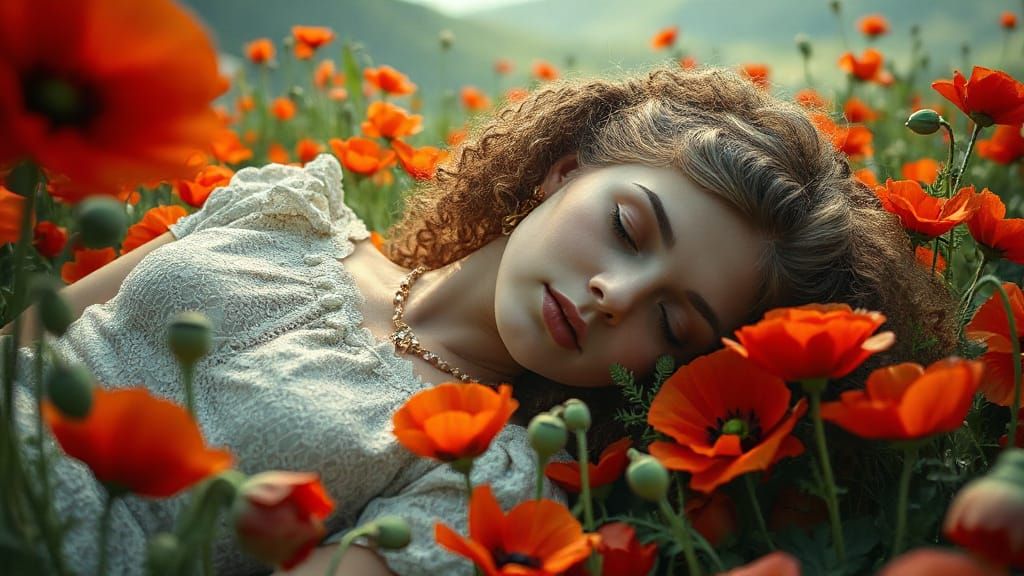 Poppy Field Dream of Ceramic Women, Art Nouveau Style