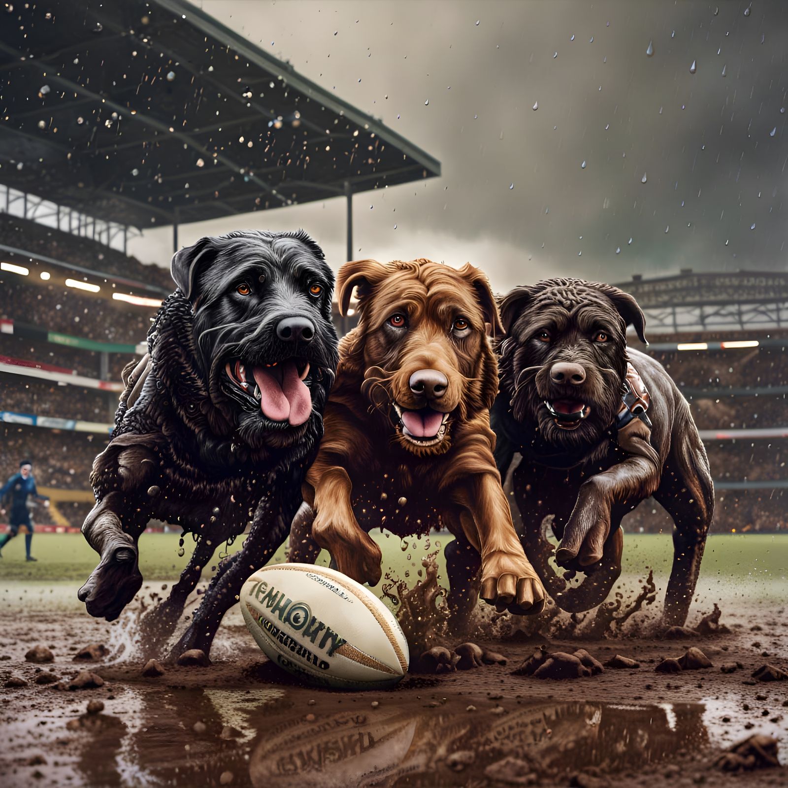 Dogs playing football